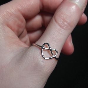 Delicate Silver Love Heart Pretzel Ring